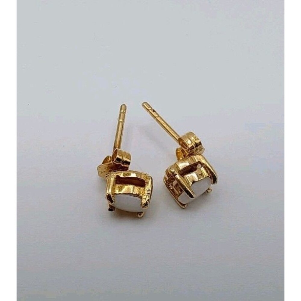 Sterling Silver Gold-Tone Stud Oval White Faux Opal Earrings - Picture 6 of 6